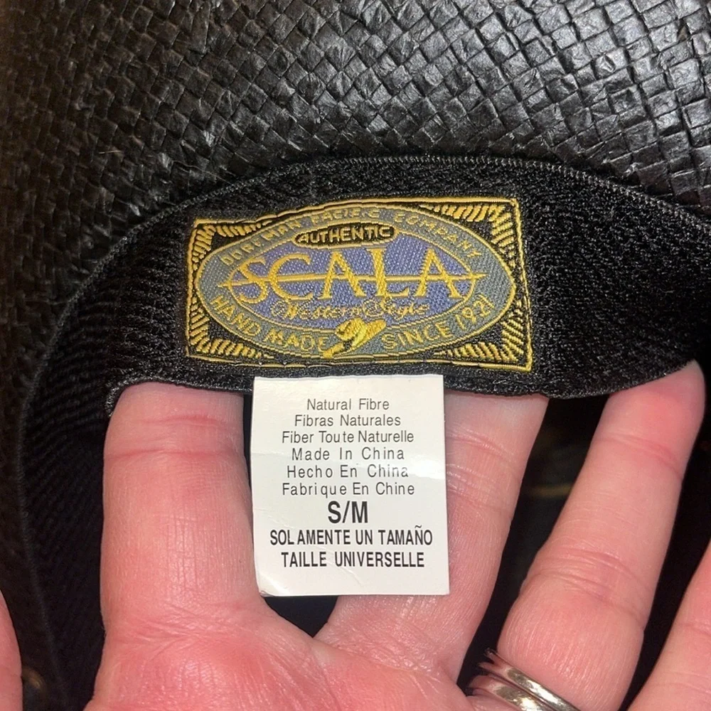 Scala Western Hat in black natural fiber size sm / med with chin strap
